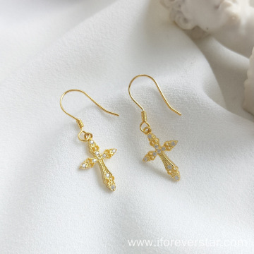 Silver Cross 925 Earrings Cross Earring Bar Earring